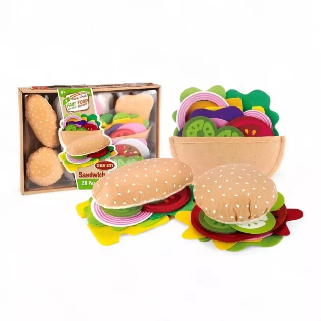 food toy set, play food set, burger toy, felt food toy, sandwich toy